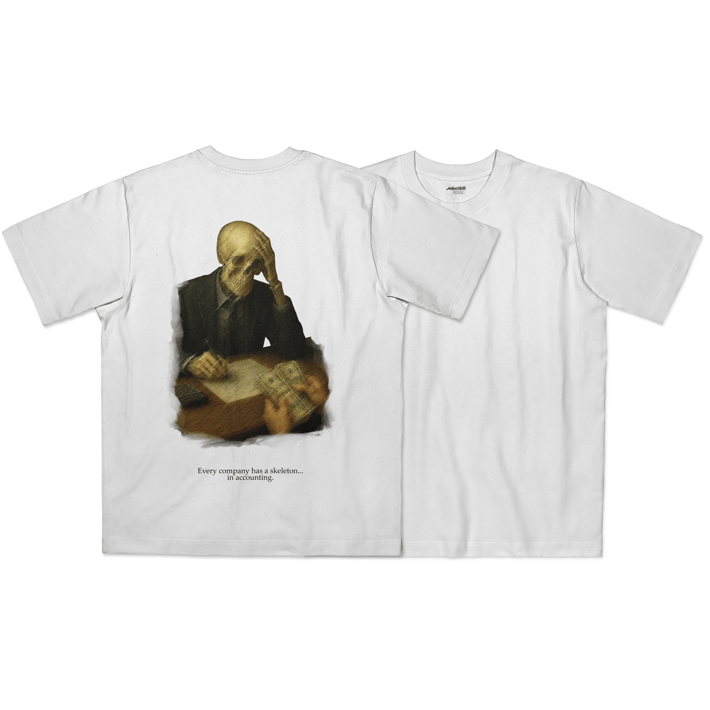 white, t-shirt, alb, tricou, skeleton, deductibil, front, back