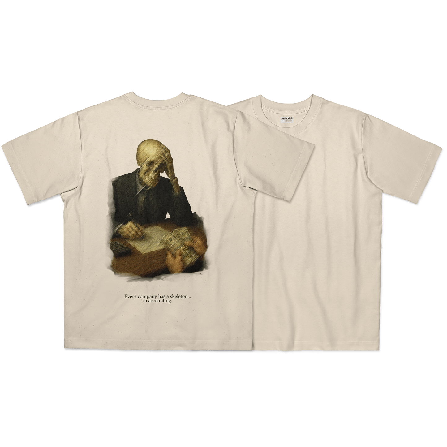 cream, t-shirt, crem, tricou, skeleton, deductibil, front, back